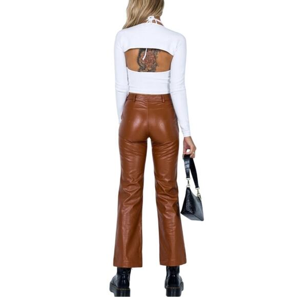 Princess Polly Ashlea Faux Leather Pants Brown Size 4 - Picture 3 of 11